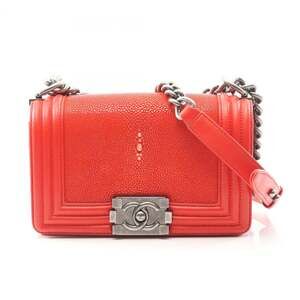 CHANEL Boy Chanel Small Shoulder Bag in Lambskin and Galuchat Leather, Red